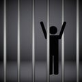 Man in a prison behind jail bars jailbreak pictogram