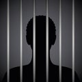 Man in a prison behind jail bars silhouette