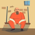 Man In Prison Vector. Bandit Arrested And Locked. On White Cartoon Character Illustration