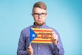 Man with pro-independence flag. Referendum For The Separation Of Catalonia From Spain Concept Royalty Free Stock Photo