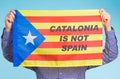 Man with pro-independence flag. Referendum For The Separation Of Catalonia From Spain Concept Royalty Free Stock Photo