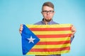 Man with pro-independence flag. Referendum For The Separation Of Catalonia From Spain Concept Royalty Free Stock Photo