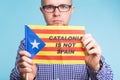 Man with pro-independence flag. Referendum For The Separation Of Catalonia From Spain Concept Royalty Free Stock Photo