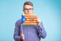 Man with pro-independence flag. Referendum For The Separation Of Catalonia From Spain Concept Royalty Free Stock Photo