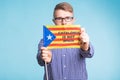 Man with pro-independence flag. Referendum For The Separation Of Catalonia From Spain Concept Royalty Free Stock Photo