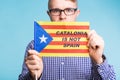 Man with pro-independence flag. Referendum For The Separation Of Catalonia From Spain Concept Royalty Free Stock Photo