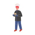 Man Professional Chef Character with Freshly Cooked Burger, Male Baker Wearing Traditional Uniform Working in Restaurant