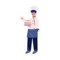 Man Professional Chef Character Holding Delicious Cake, Male Baker Wearing Traditional Uniform Working in Restaurant or