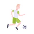 Man professional soccer player kicks ball football concept guy running pose male cartoon character full length flat Royalty Free Stock Photo