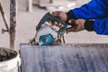 Man professional worker cutting tile Royalty Free Stock Photo