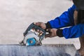 Man professional worker cutting tile Royalty Free Stock Photo