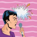 Man profile with microphone pop art style character Royalty Free Stock Photo