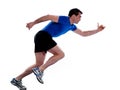 Man profile running sprinting full length