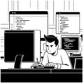 A man programmer sits in an office at a computer and writes program code Royalty Free Stock Photo