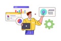 Man programming software, data analysis and chart