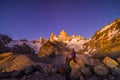 A man proposes to his girlfriend under Mt. Fitz Roy Royalty Free Stock Photo