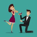 Man proposes a woman to marry. Wedding, marriage concept. Cartoon vector illustration Royalty Free Stock Photo