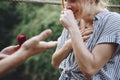 Man proposing to his happy girlfriend outdoors love and marriage concept Royalty Free Stock Photo