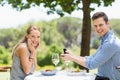 Man proposing to woman offering engagement ring Royalty Free Stock Photo