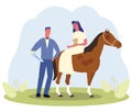 Man Prosthetic Hand Woman on Horseback Wedding