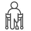 Man with prosthetic leg and crutches line icon, disability concept, disabled person without leg sign on white background Royalty Free Stock Photo