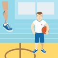 A man with a prosthetic leg, holding a basketball.Vector illustration.Flat icon. Royalty Free Stock Photo