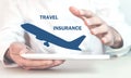 Man protect airplane. Travel insurance Royalty Free Stock Photo