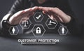 Man with protect gesture. Customer protection Royalty Free Stock Photo