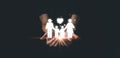 Man protect my family. Heart and family icon on hand. Family day concept