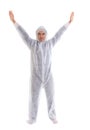 Man in protective clothes with his hands raised up Royalty Free Stock Photo