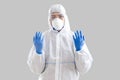 Man in protective gloves and suit, ready to save lives