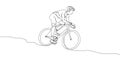 Man in a protective helmet rides a bicycle one line art. Continuous line drawing sports, training, sport, leisure, race