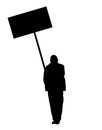Man protester hold transparent in hand vector silhouette isolated. Hand holding protest sign.