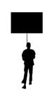 Man protester hold transparent in hand vector silhouette isolated. Hand holding protest sign.