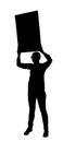 Man protester hold transparent in hand vector silhouette isolated. Hand holding protest sign.