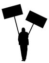 Man protester hold transparent in hand vector silhouette isolated. Hand holding protest sign.