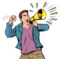 Man protester with megaphone. isolate on white background Royalty Free Stock Photo