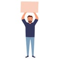 Man protesters. Vector illustration. Hand holding board. Royalty Free Stock Photo