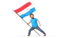 Man proudly holding flag of Luxembourg. Isolated on white background. 3D Rendering Royalty Free Stock Photo