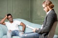 Man during a psychological session with psychologist Royalty Free Stock Photo