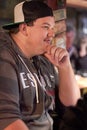 Man in pub, relax and thinking with reflection on life and ideas, future and dream. Contemplating, decision or choice Royalty Free Stock Photo