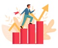 A man is puffing up the career ladder. Corrier growth. Business concept. Vector illustration in a flat style