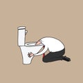 Man puking in toilet cartoon drawing Royalty Free Stock Photo