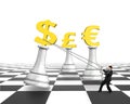 Man pulling dollar sign of money chess on chessboard Royalty Free Stock Photo