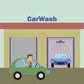 Man pulls up to the car wash Royalty Free Stock Photo