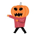 Man with pumpkin head . Halloween cartoon characters . Vector Royalty Free Stock Photo