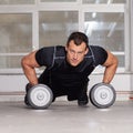Man push up on barbell crossfit Royalty Free Stock Photo