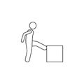 the man pushes the box with his foot icon. Element of man carries a box illustration. Premium quality graphic design icon. Signs a Royalty Free Stock Photo