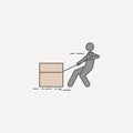 man pushes box with rope 2 colored line icon. Simple colored element illustration. man pushes box with rope outline symbol design
