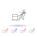 A man pushes a box with a rope multi color icon. Simple thin line, outline  of carrying and picking a box icons for ui and Royalty Free Stock Photo